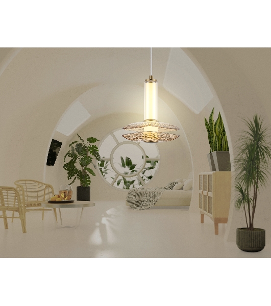 Подвесной светодиодный светильник Ambrella light LH31001 BS/TI латунь/янтарь 10W 3000K 150*150*240