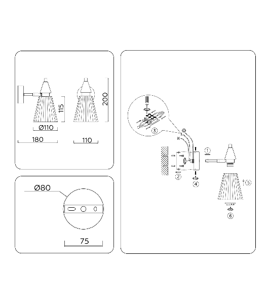 Настенный светильник Ambrella light LH58118 BK/LW/SM черный/светлое дерево/дымчатый E14 max 40W 180*110*200