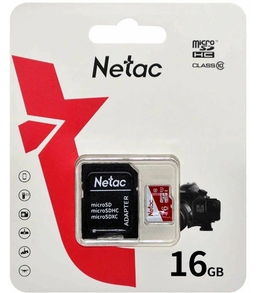 Флеш карта Netac P500 ECO 16Gb MicroSDHC C10 up to 80Mb/s, retail pack with SD Adapter