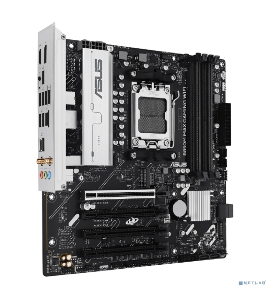 Материнская плата ASUS B850M MAX GAMING WIFI, AM5, AMD B850, 4xDDR5, 4xSATA, 3xM.2, 1xPCIe 5.0 x16, 1xPCIe 4.0 x4, 1xPCIe 3.0 x1, 1xDP, 1xHDMI, 1x1Gb LAN, Wi-Fi 6, Bluetooth 5.4, 1xUSB-C 10Gbps, 2xUSB-A 10Gbps, 2xUSB-A 5Gbps, 5xUSB-A 2.0, 3x3.5 мм, 7.1, mATX