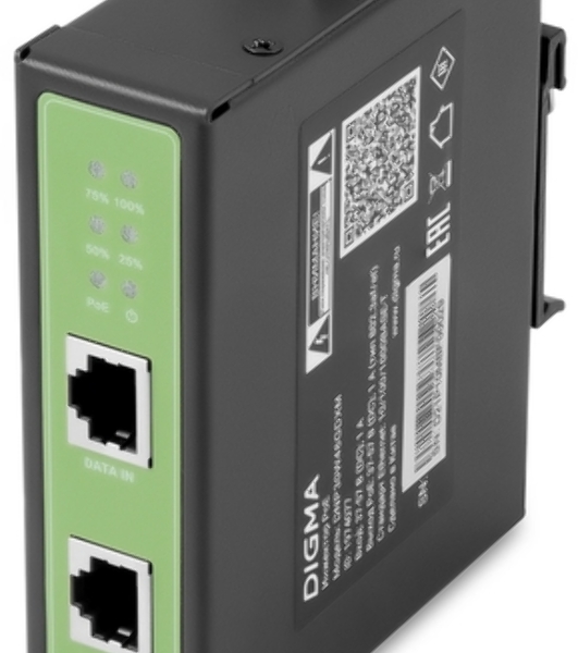 Инжектор PoE Digma DNP90W48GDXM 10/100/1000BASE-T 90Вт 37-57В(DC)