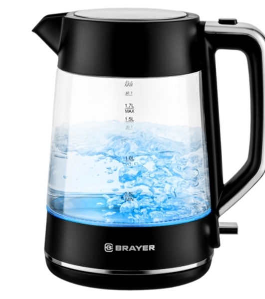 Электрочайник BRAYER BR6102 черный, 1.7 л, 2200 Вт, скрытый нагревательный элемент