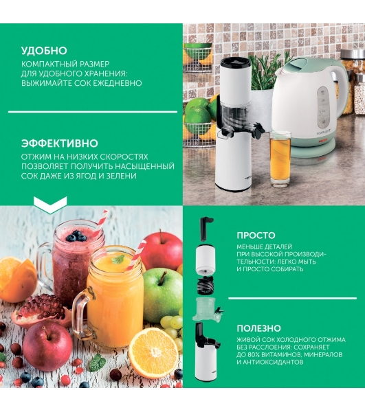 Соковыжималка шнековая Scarlett SC-JE50S59 белый