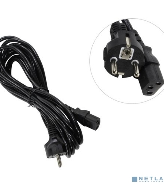 Кабель питания ExeGate Power PC-5P (Евровилка Schuko->С13) VDE-250V-3*1.0-CU, 10A, черный, 5м