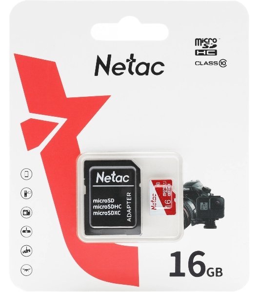 Флеш карта Netac P500 ECO 16Gb MicroSDHC C10 up to 80Mb/s, retail pack with SD Adapter