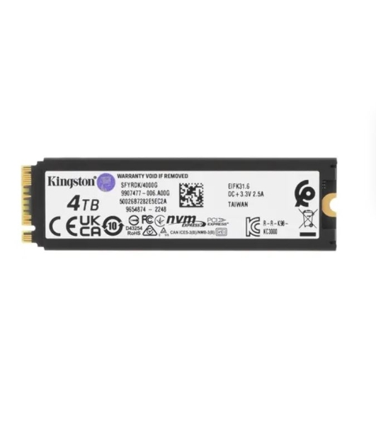 Накопитель SSD Kingston Fury Renegade, 4Tb, PCIe 4.0 x4, M.2 2280, NVMe, R/W 7300/7000, с радиатором
