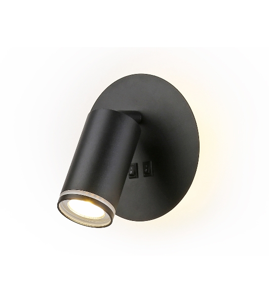 Настенный светильник с выключателем Ambrella light FW2463 BK черный GU10 max 12W+LED 4200K 7W D145*150
