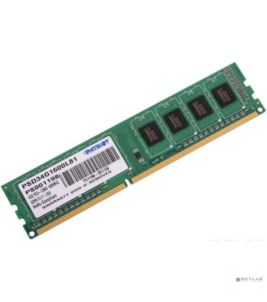Оперативная память Patriot Signature, DDR3L, 4GB (1x4 GB), 1600 MHz, CL11, DIMM