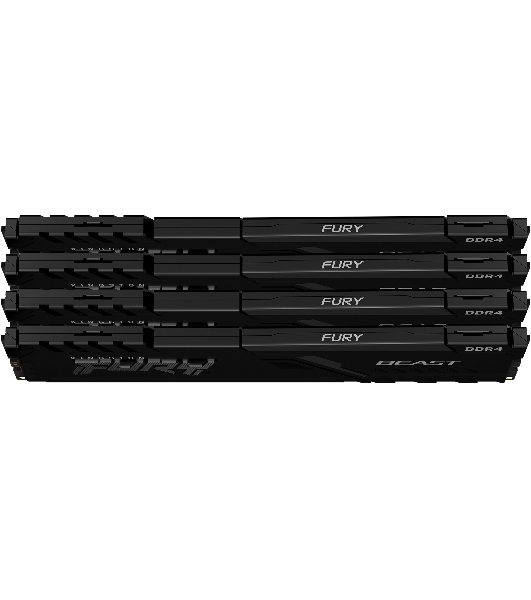 Оперативная память Kingston Fury Beast, DDR4, 64GB (4x16GB), 3200MHz, CL16, DIMM, радиатор, черный