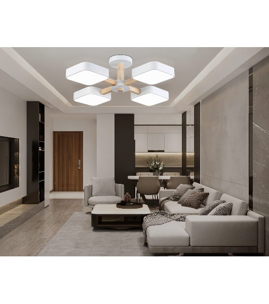 Светильник Ambrella light FL4879/4 WH/WD белый/дерево 72W 3000-6000K D610*160 (без ПДУ)