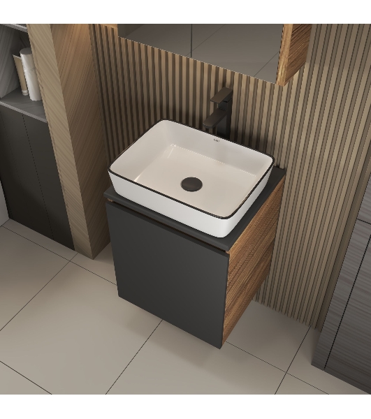 Тумба Bau Dream Blackwood 50 графит, раковина Hotel Black Rand 48х37, смеситель для раковины высокий, черный, выпуск клик клак