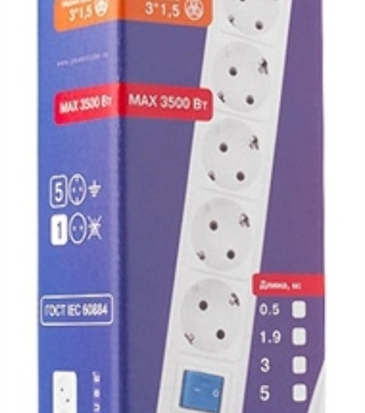 Сетевой фильтр Power Cube 1,9 м 6 розеток (белый) 16B/3,5 кВт