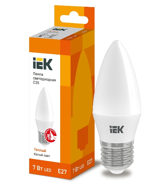Лампа светодиодная IEK LLE-C35-7-230-30-E27 ECO C35 свеча 7Вт 230В 3000К E27