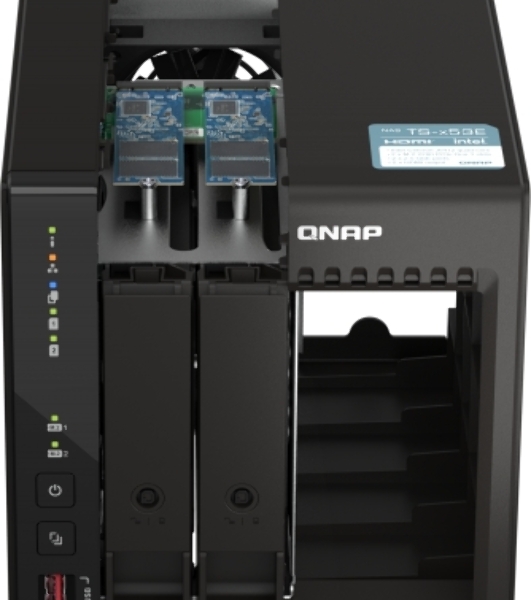 SMB QNAP TS-253E-8G NAS, 2-tray w/o HDD. 2xHDMI-port. 4-core Celeron J6412 2-2.6 GHz, 8Gb DDR, 2x2.5Gb LAN, 2 x M.2 2280 PCIe Gen 3 x2, 2x USB 3.2 Gen 2 (10Gbps) Port, 2x USB 2.0 port
