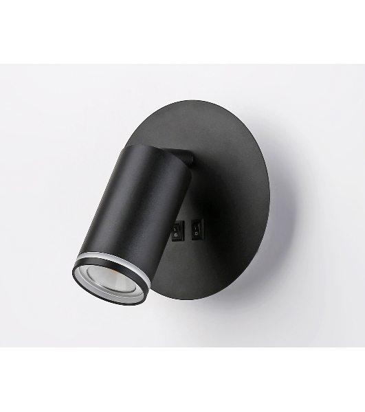 Настенный светильник с выключателем Ambrella light FW2463 BK черный GU10 max 12W+LED 4200K 7W D145*150