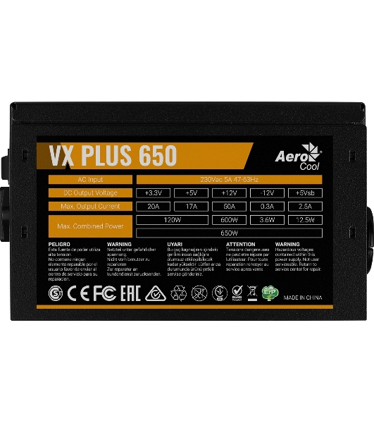 Блок питания Aerocool/Formula VX-650 PLUS, 650Вт, 120мм, черный