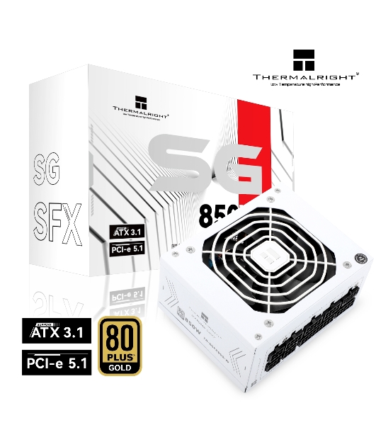 Блок питания Thermalright, 850W 80+ Gold (SFX, 3.1, PCIe 5.1, Full modular, 1x24(20+4)pin, 1xCPU 8(4+4)pin, 2xPCIe*2 8(6+2)pin, 1x12VHPWR PCIe 5.1 12+4pin 600мм, 3xSATA3, 3xMOLEX4pin, Active, 92x92mm, 100x125x64mm, APFC, OPP, OVP, OTP, OCP, SCP, UVP, white)