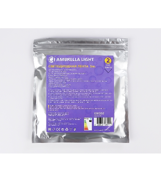 Светодиодная лента Ambrella light GS1202 2835 120Led/ 9.6W m/ 12V IP65 4500K/ 5000*8*2.27mm (2 конт.)