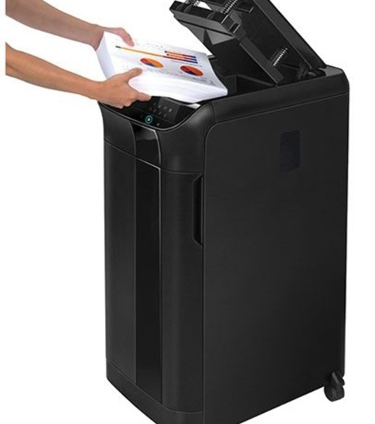 Шредер Fellowes AutoMax 600M черный (секр.P-5)/фрагменты/600лист./83лтр./скрепки/скобы/пл.карты