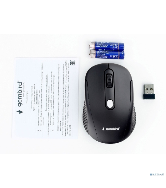 Мышь беспроводная Gembird MUSW-420 черный, 1600 dpi, радиоканал, USB, кнопки - 4