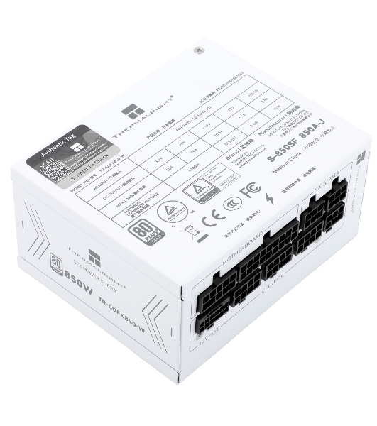 Блок питания Thermalright, 850W 80+ Gold (SFX, 3.1, PCIe 5.1, Full modular, 1x24(20+4)pin, 1xCPU 8(4+4)pin, 2xPCIe*2 8(6+2)pin, 1x12VHPWR PCIe 5.1 12+4pin 600мм, 3xSATA3, 3xMOLEX4pin, Active, 92x92mm, 100x125x64mm, APFC, OPP, OVP, OTP, OCP, SCP, UVP, white)