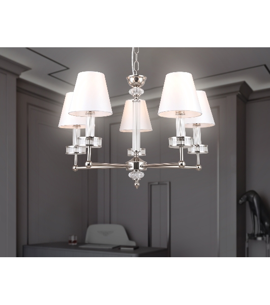 Люстра Ambrella light LH71001/5 BN/WH никель/белый E14*5 max 40W D670*1130