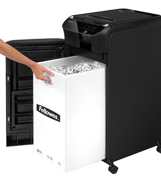 Шредер Fellowes AutoMax 600M черный (секр.P-5)/фрагменты/600лист./83лтр./скрепки/скобы/пл.карты