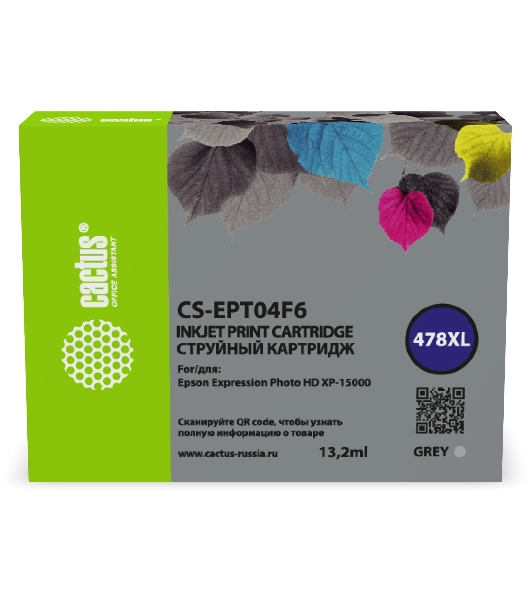 Картридж струйный Cactus CS-EPT04F6 478XL серый (13.2мл) для Epson Expression Photo HD XP-15000