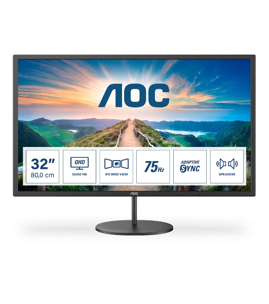 Монитор 31.5' AOC Q32V4 IPS 2560x1440, 75 Гц, 4 мс, 16:9, 250 кд/м2, 1xHDMI, 1xDP, 1x3.5 мм, черный