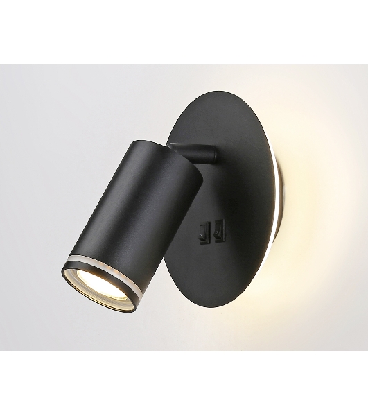 Настенный светильник с выключателем Ambrella light FW2463 BK черный GU10 max 12W+LED 4200K 7W D145*150