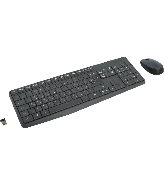 Комплект клавиатура+мышь Logitech MK235 беспроводной, USB, 1000 DPI, серый (заводская гравировка)