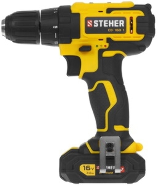 Дрель-шуруповерт STEHER CD-160-1, 16 В, 2 Ач, 18 Нм, щеточный
