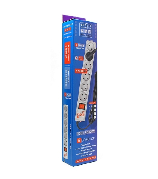 Сетевой фильтр Power Cube 1,9 м 6 розеток (белый) 16B/3,5 кВт