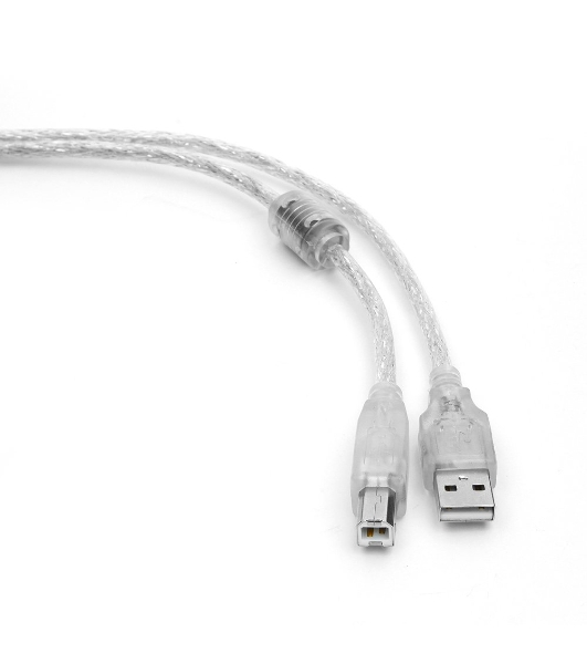 Кабель Cablexpert USB2.0 Pro, AM/BM, 2м, экран, 2 феррит.кольца, прозрачный (CCF-USB2-AMBM-TR-2M)