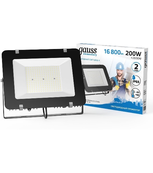 Прожектор светодиодный Gauss Elementary 200W 16800lm 6500К 200-240V IP65 черный LED 1/2