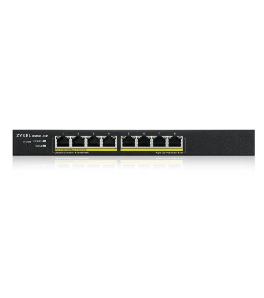 Коммутатор гибридный Smart L2 PoE+ Zyxel NebulaFlex GS1915-8EP, 8xGE PoE+, бесшумный (без вентилятора), бюджет PoE 60 Вт, автономное/облачное управление
