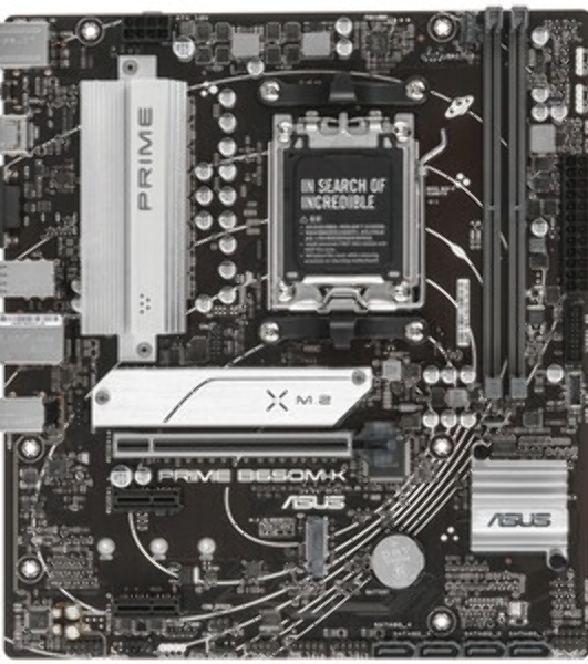 Материнская плата ASUS PRIME B650M-K, Socket AM5, AMD B650, 2xDDR5, 4xSATA, 2xM.2, 1xPCIe 4.0 x16, 2xPCIe 4.0 x1, 1xHDMI, 1xVGA, 1x 2.5Gb LAN, 4xUSB-A 2.0, 2xUSB-A 3.2 Gen 1, 2xUSB-A 3.2 Gen 2, 3x3.5 мм, 7.1, mATX