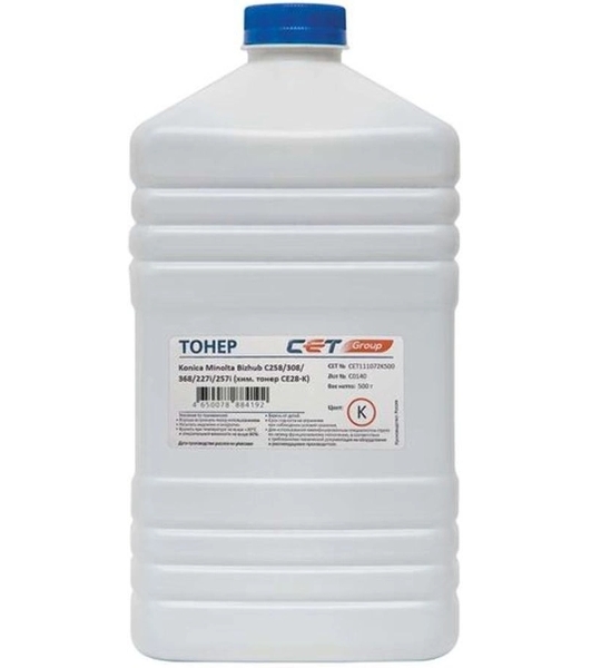 Тонер CET CE28-K CET111072K500 черный бутылка 500 гр. для KONICA MINOLTA Bizhub C258/308/368/227i/257i