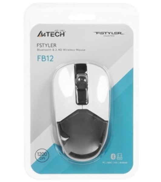 Мышь беспроводная A4Tech Fstyler FB12 белый, 1200 dpi, радиоканал, Bluetooth, USB, кнопки - 3