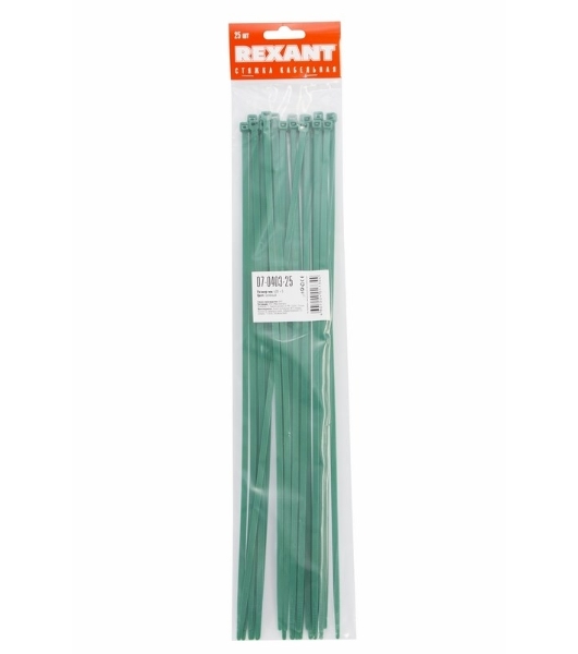 Хомут-стяжкa нeйлонoвая Rexant 400x4,8 мм, зеленая, упаковка 25 шт.