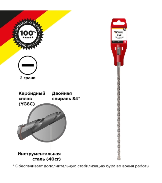 Бур по бетону Kranz 12x260x200 мм SDS PLUS