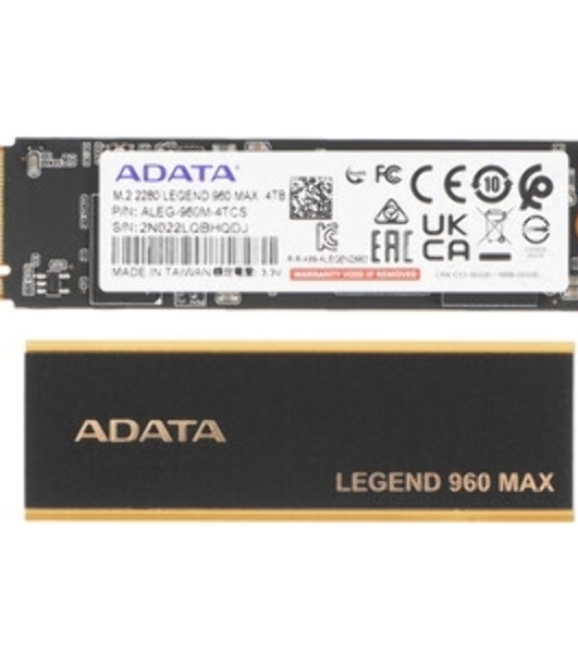 Накопитель SSD ADATA LEGEND 960 MAX, 4Tb, M.2 2280, PCIe 4.0 x4, NVMe, R/W 7400/6800, с радиатором