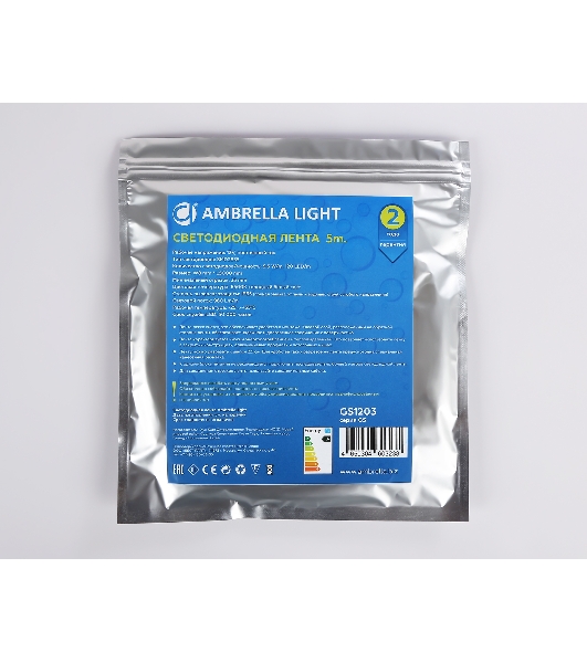 Светодиодная лента Ambrella light GS1203 2835 120Led/ 9.6W m/ 12V IP65 6500K/ 5000*8*2.27mm (2 конт.)