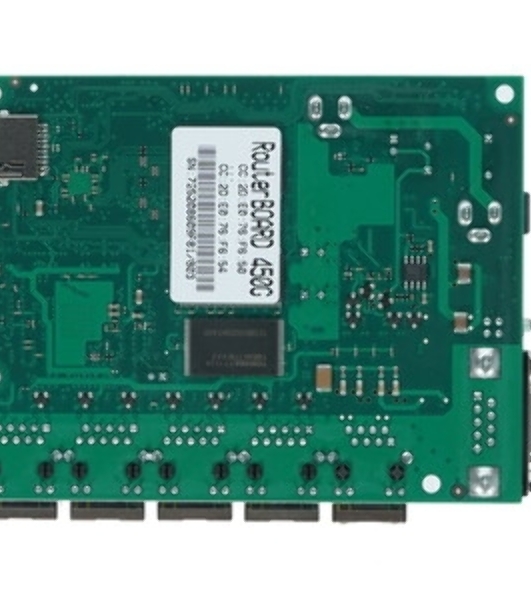 Плата маршрутизатора RB450Gx4 без корпуса RouterBOARD 450Gx4 with four core 716MHz Atheros CPU, 1 Gb RAM, 5 Gigabit LAN ports, PoE OUT on port #5, RouterOS L5