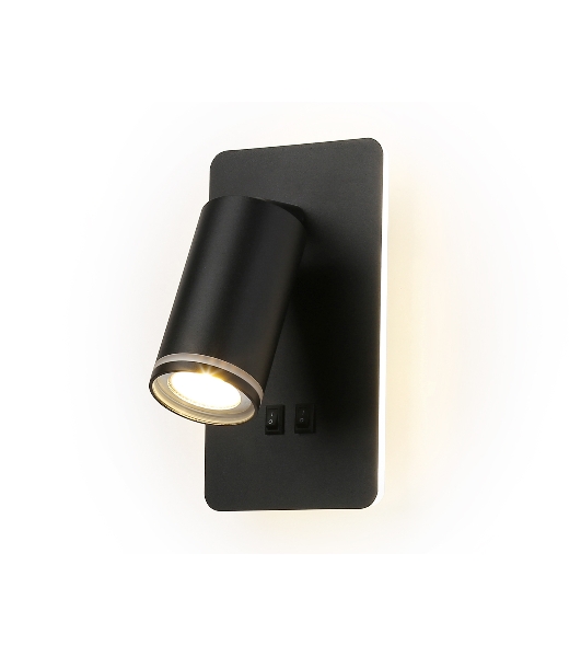 Настенный светильник с выключателем Ambrella light FW2466 BK черный GU10 max 12W+LED 4200K 9W 185*105*150
