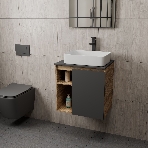 Тумба Bau Dream Blackwood 60 правая, графит, раковина BAU Hotel 48х37, смеситель для раковины высокий Hotel Black, черный, фото 1