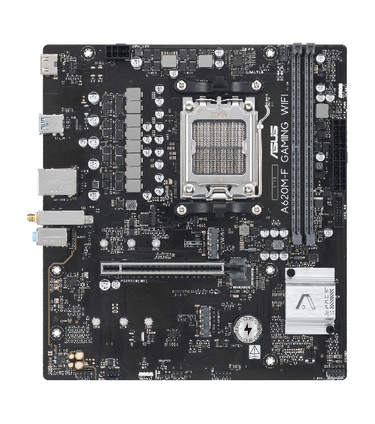 Материнская плата ASUS A620M-F GAMING WIFI, AM5, AMD A620, 2xDDR5, 2xM.2, 1xPCIe 4.0 x16, 1xHDMI, 1x2.5Gb LAN, Wi-Fi 6E, Bluetooth 5.3, 2xUSB-A 5Gbps, 2xUSB-A 2.0, 3x3.5 мм, 7.1, mATX