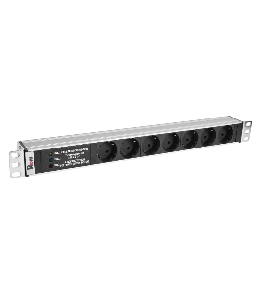 Блок розеток Rem-10 без шнура с фил. и инд., 7 Schuko, вход IEC 60320 C14, 10A, алюм., 19' (R-10-7S-FI-440-Z)