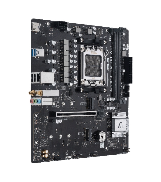 Материнская плата ASUS A620M-F GAMING WIFI, AM5, AMD A620, 2xDDR5, 2xM.2, 1xPCIe 4.0 x16, 1xHDMI, 1x2.5Gb LAN, Wi-Fi 6E, Bluetooth 5.3, 2xUSB-A 5Gbps, 2xUSB-A 2.0, 3x3.5 мм, 7.1, mATX