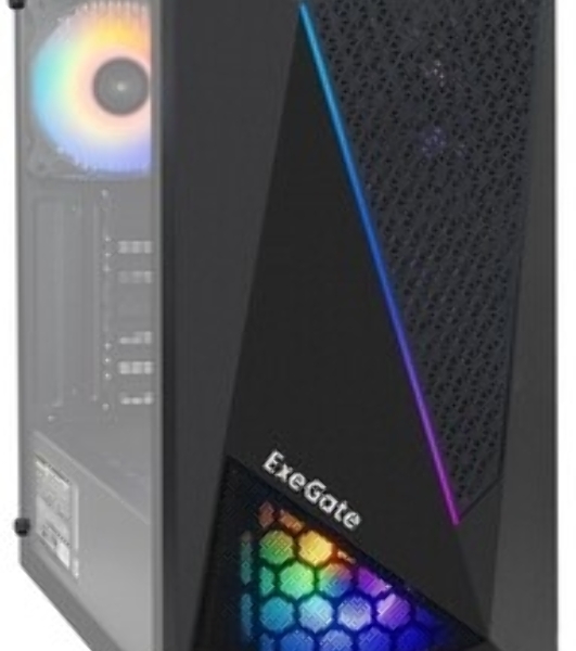 Компьютерный корпус Miditower ExeGate EVO-8225-NPX500 (ATX, БП 500NPX с вент. 12см, 2хUSB+1хUSB 3.0, черный, 2 вент. с RGb подсветкой и полоса на передней панели, боковая панель - закаленное стекло)